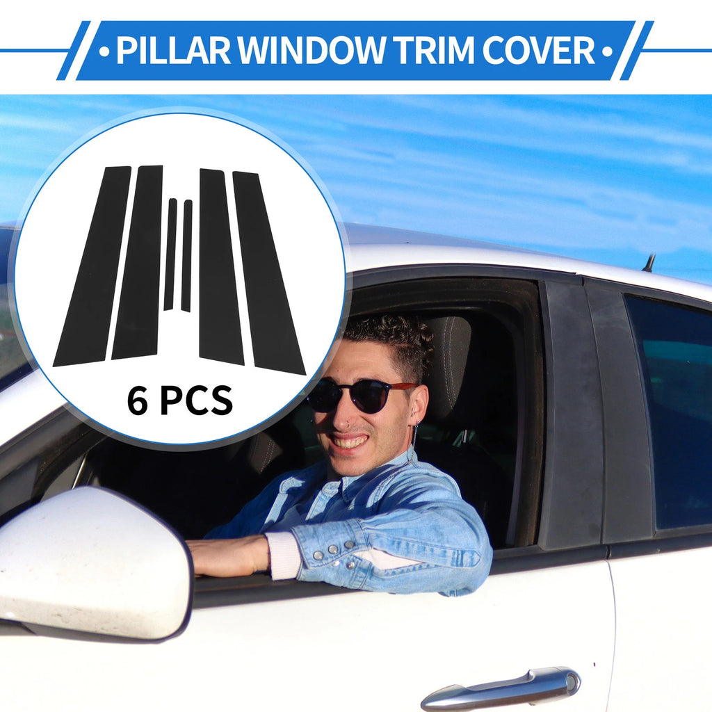 Set of 6 Door Pillar Window Trim for Kia Forte K3 (2014–2018) Black