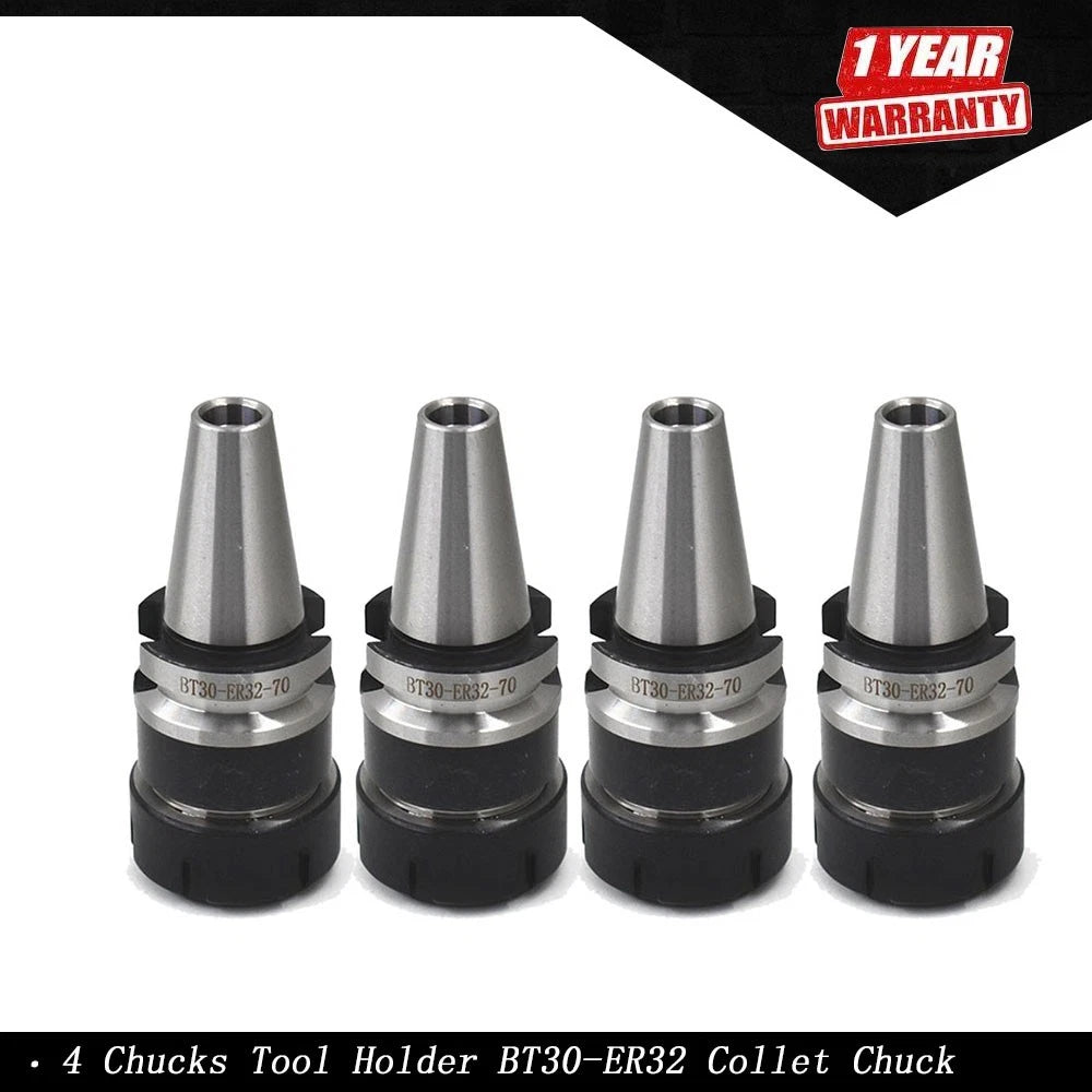 Set of 4 Collet Chucks for BT30 Tool Holder (70mm Gage Length)
