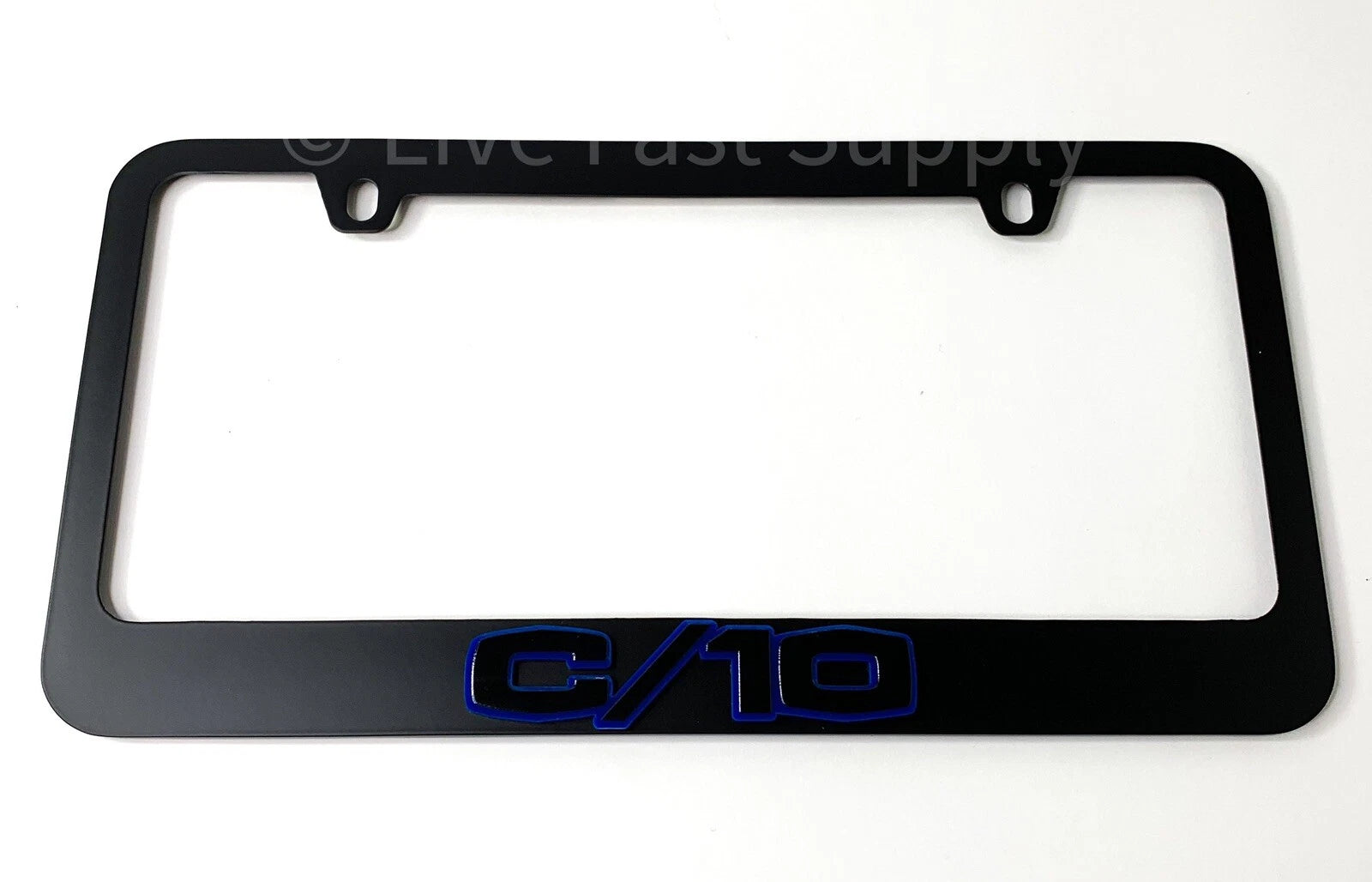 Matte Black License Plate Frame Premium Blue Outline Script for Chevy C10 (1963–1965)