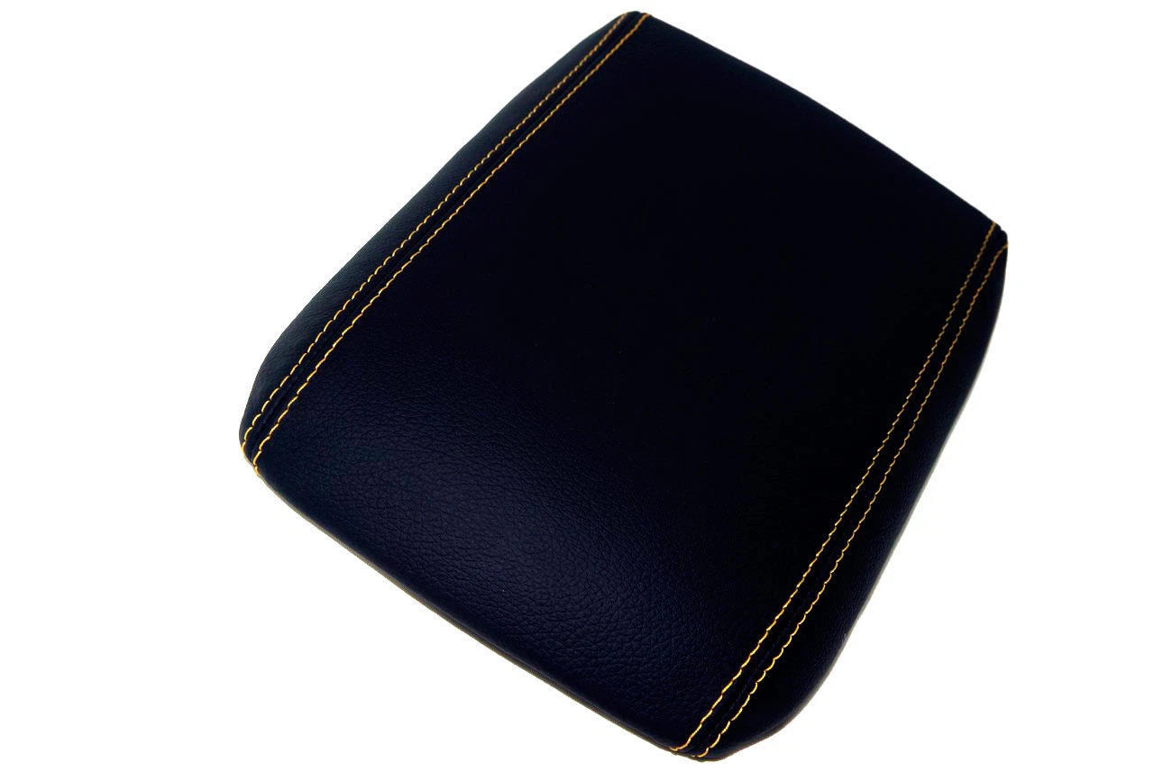 Leather Synthetic Console Armrest Cover for Ford Mustang (2005–2009) Yellow Stitch