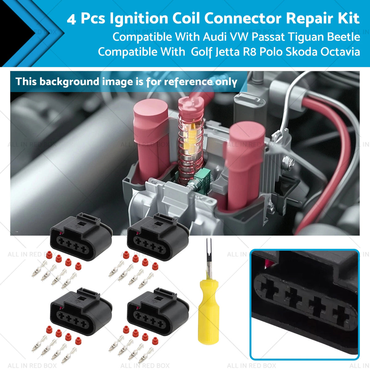 4X Ignition Coil Connector Repair Kit 4Way for Audi VW (1998–2005) 4B0973724