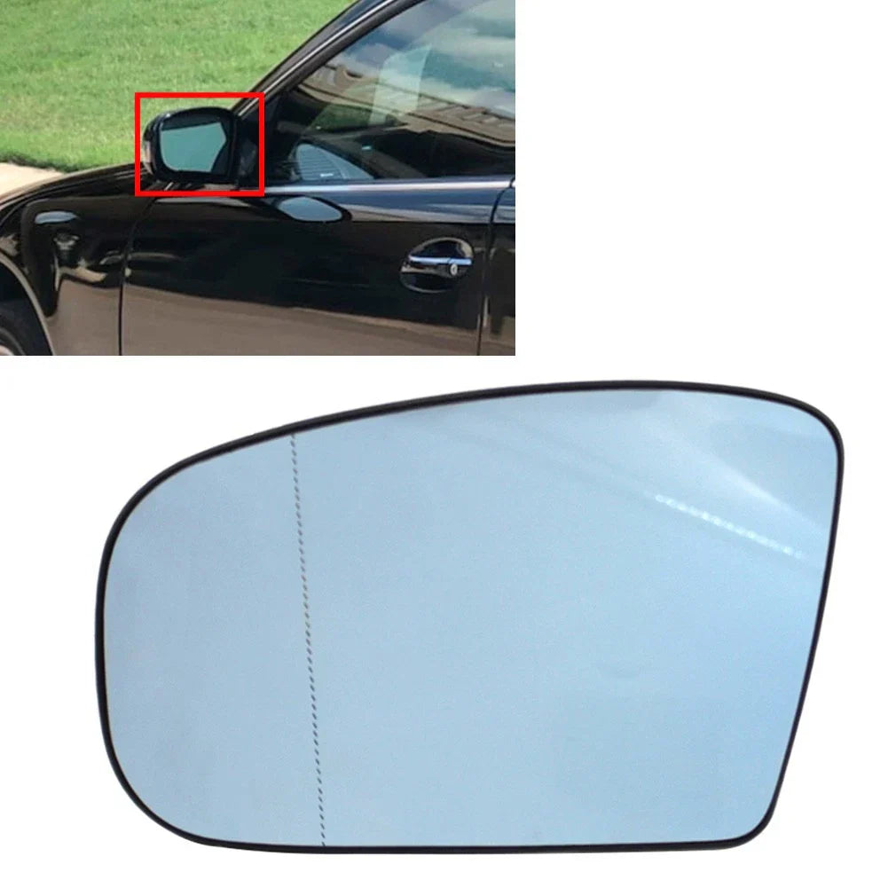 Left Blue Heated Side Mirror Glass with Plate for Mercedes S Class (1999-2003)