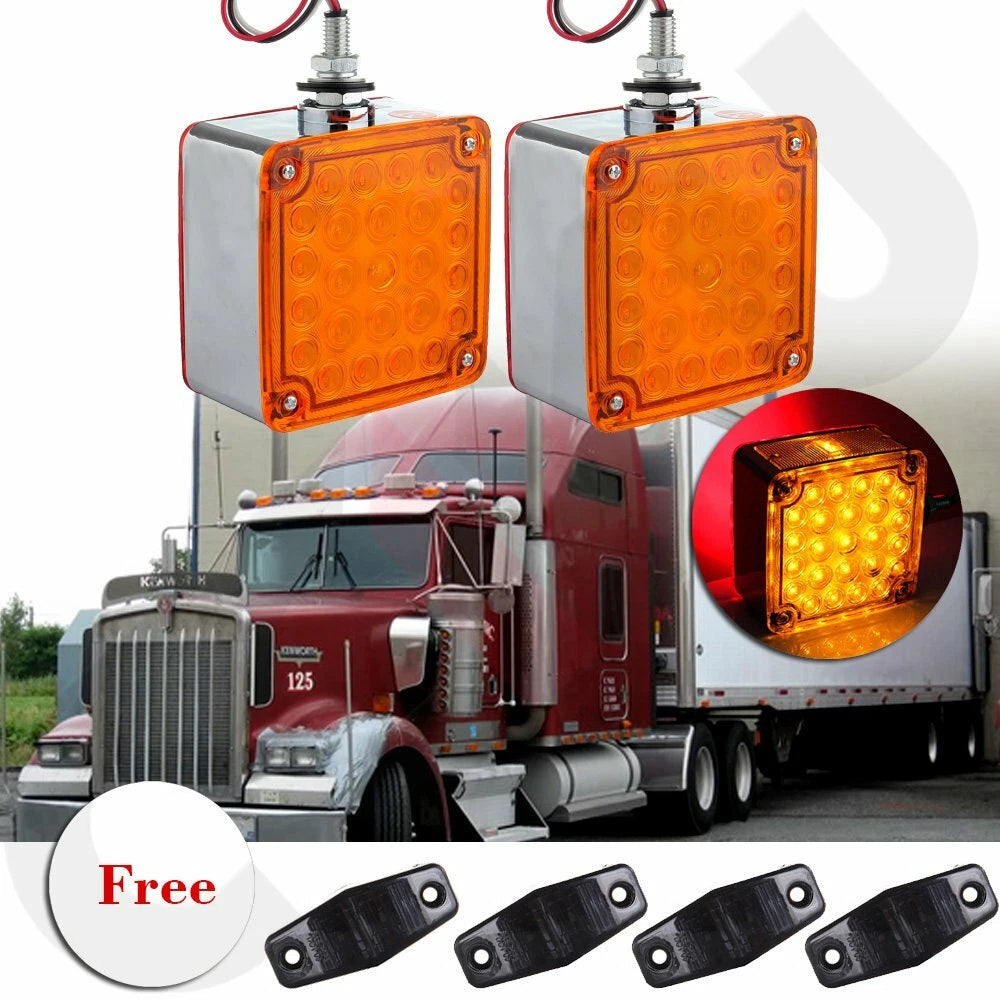 2X Amber Red 52 LED Double Face Indicator Lights for Trailer (12V)