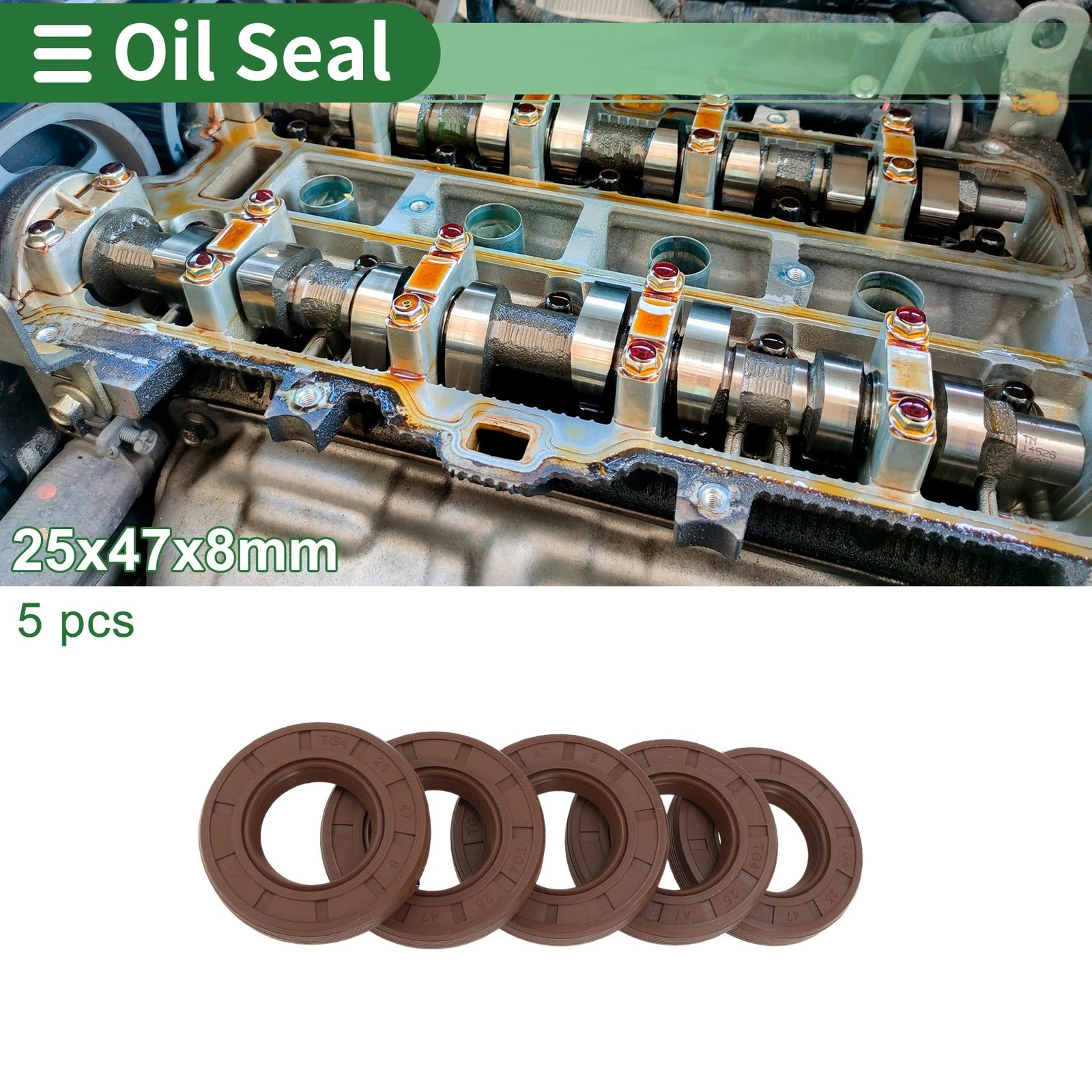 Set of 5 Oil Seal FKM Rubber 25x47x8mm for High Pressure Applications