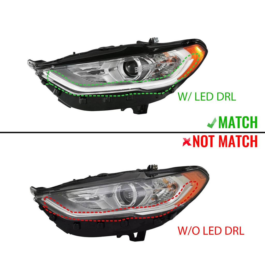 Halogen Headlight for Ford Fusion (2017–2020) w/ LED DRL & Bulbs, Left