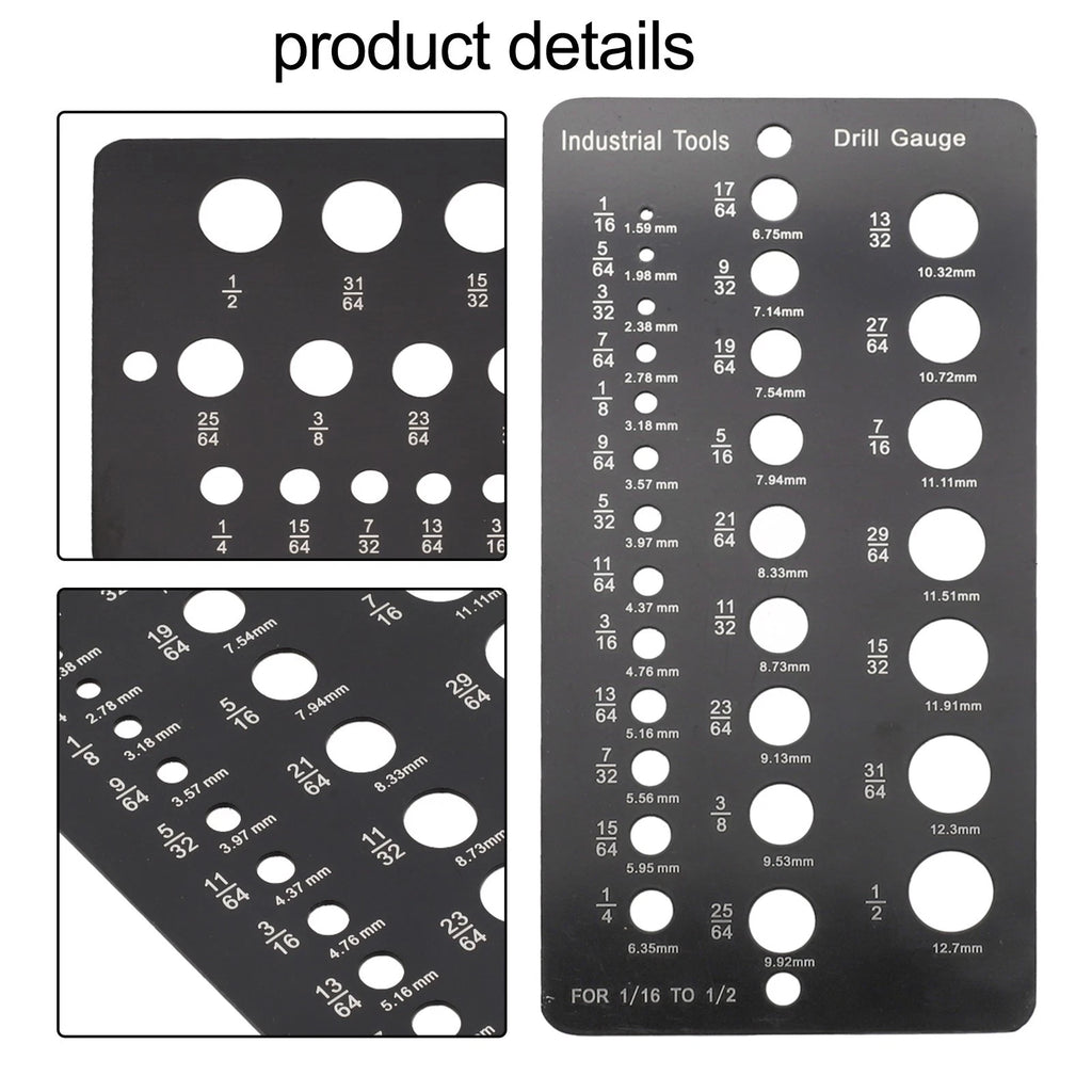 29-Hole Metric Drill Bit Gauge for 1/16 to 1/2 Drill Bit