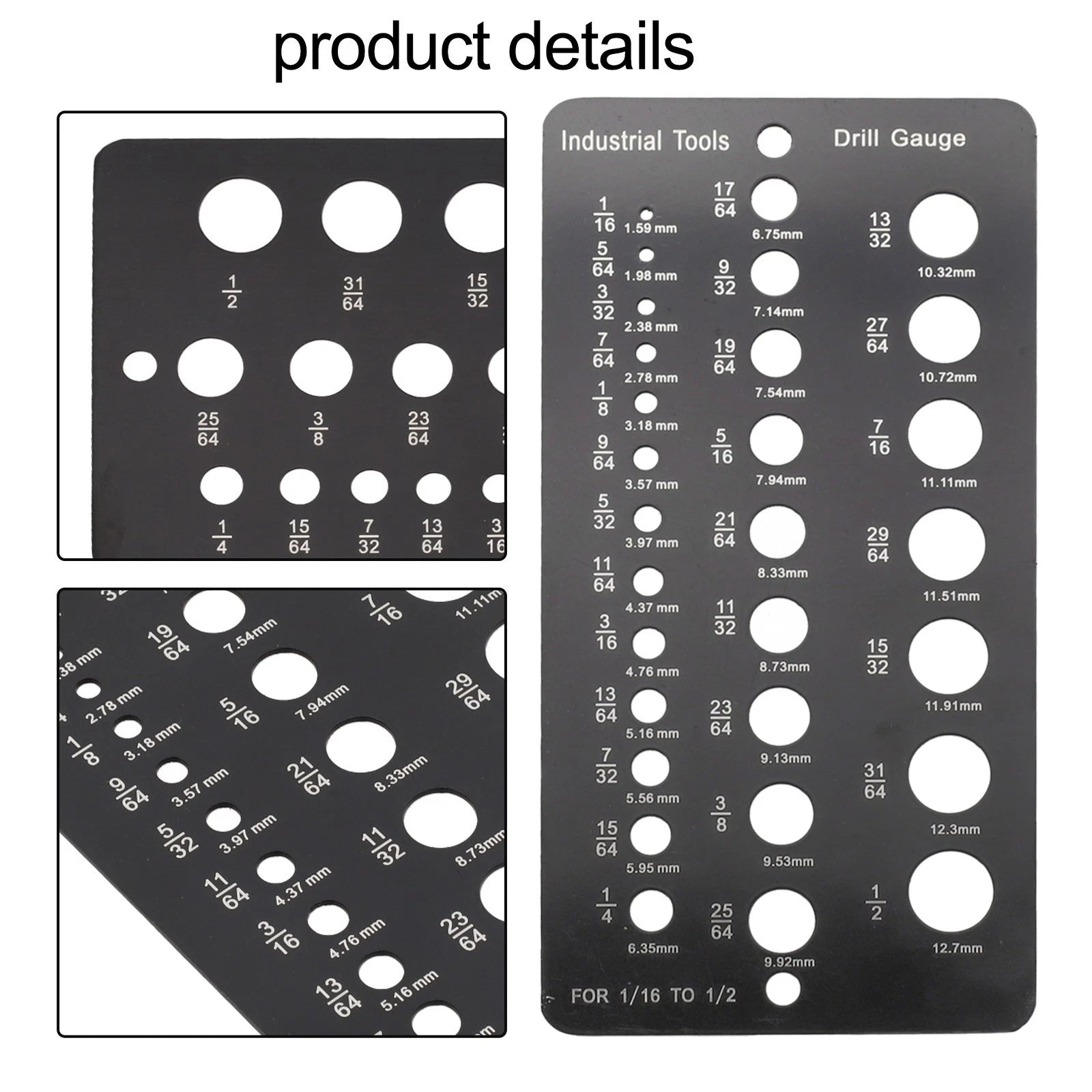 29-Hole Metric Drill Bit Gauge for 1/16 to 1/2 Drill Bit