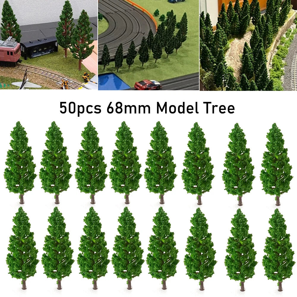 50Pcs Pine Trees for Train Railroad Scenery (Scale Model)