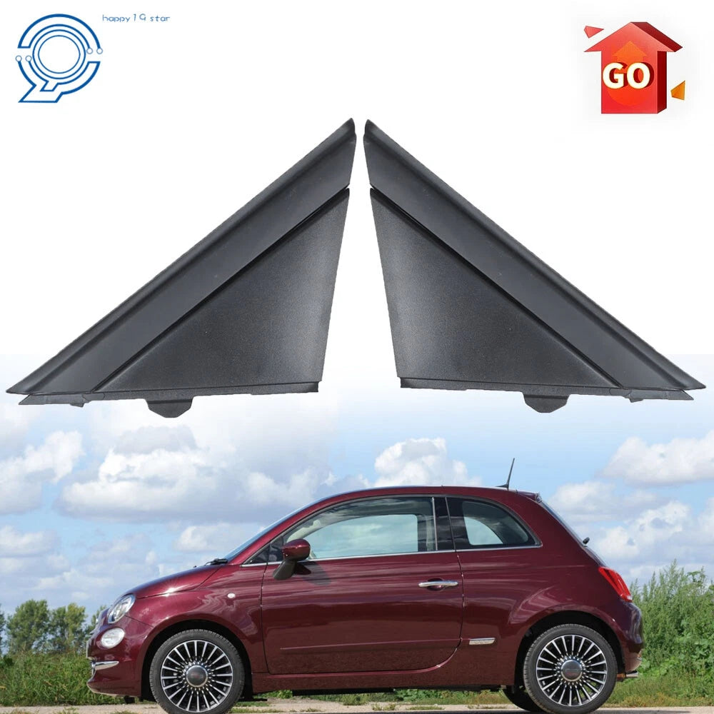 Set of 2 Gloss Black Door Mirror Flag Cover Moldings for Fiat 500 (2012–2017)
