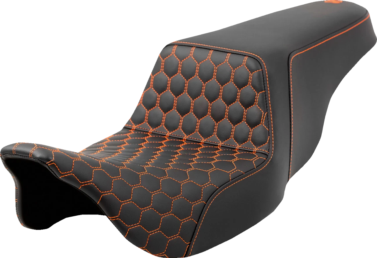 SADDLEMEN Step-Up Seat for FL (2008–2023) 808-07B-17703, Honeycomb, Orange Stitching