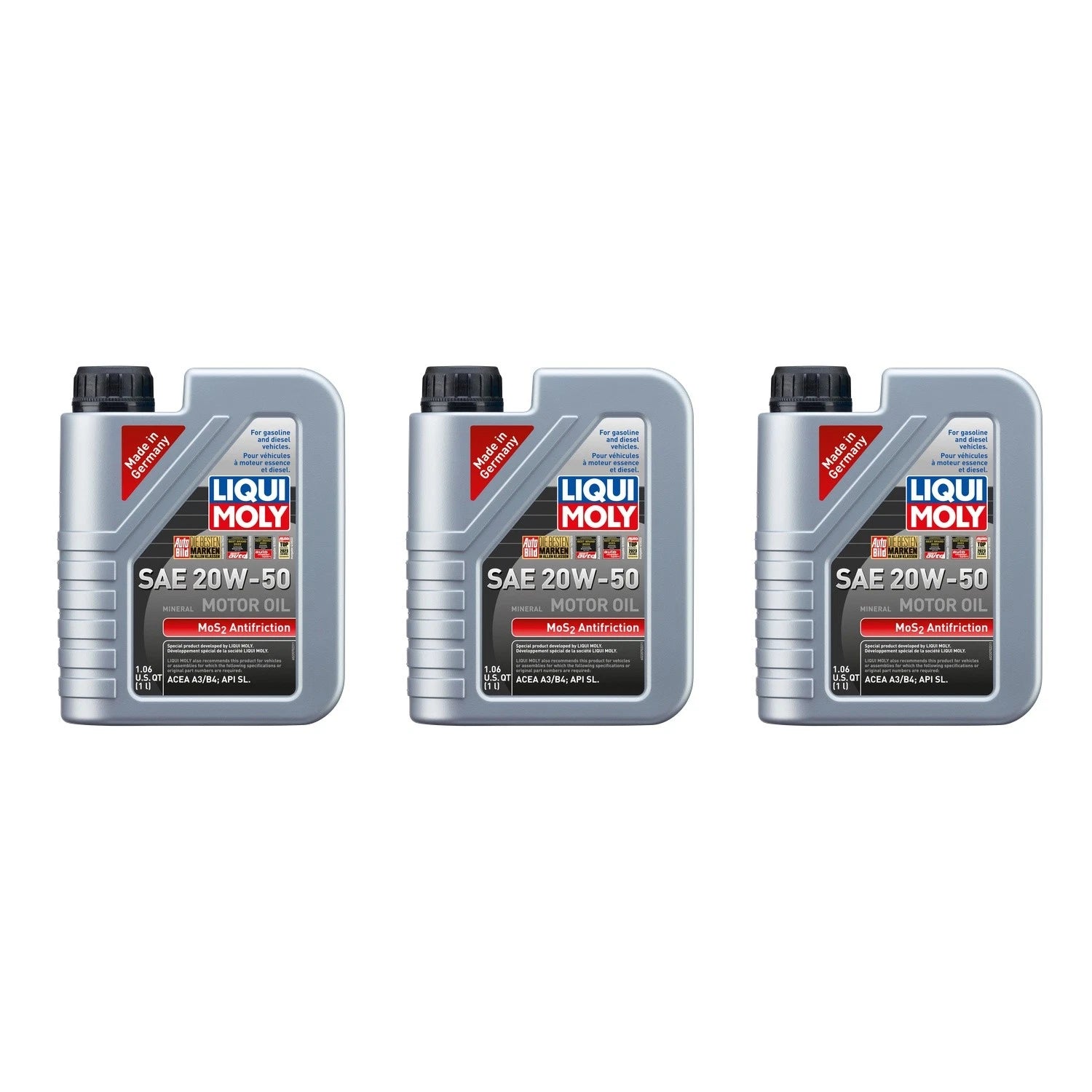 3X 1L Liqui Moly MoS2 Antifriction Motor Oil 20W-50 for Engine