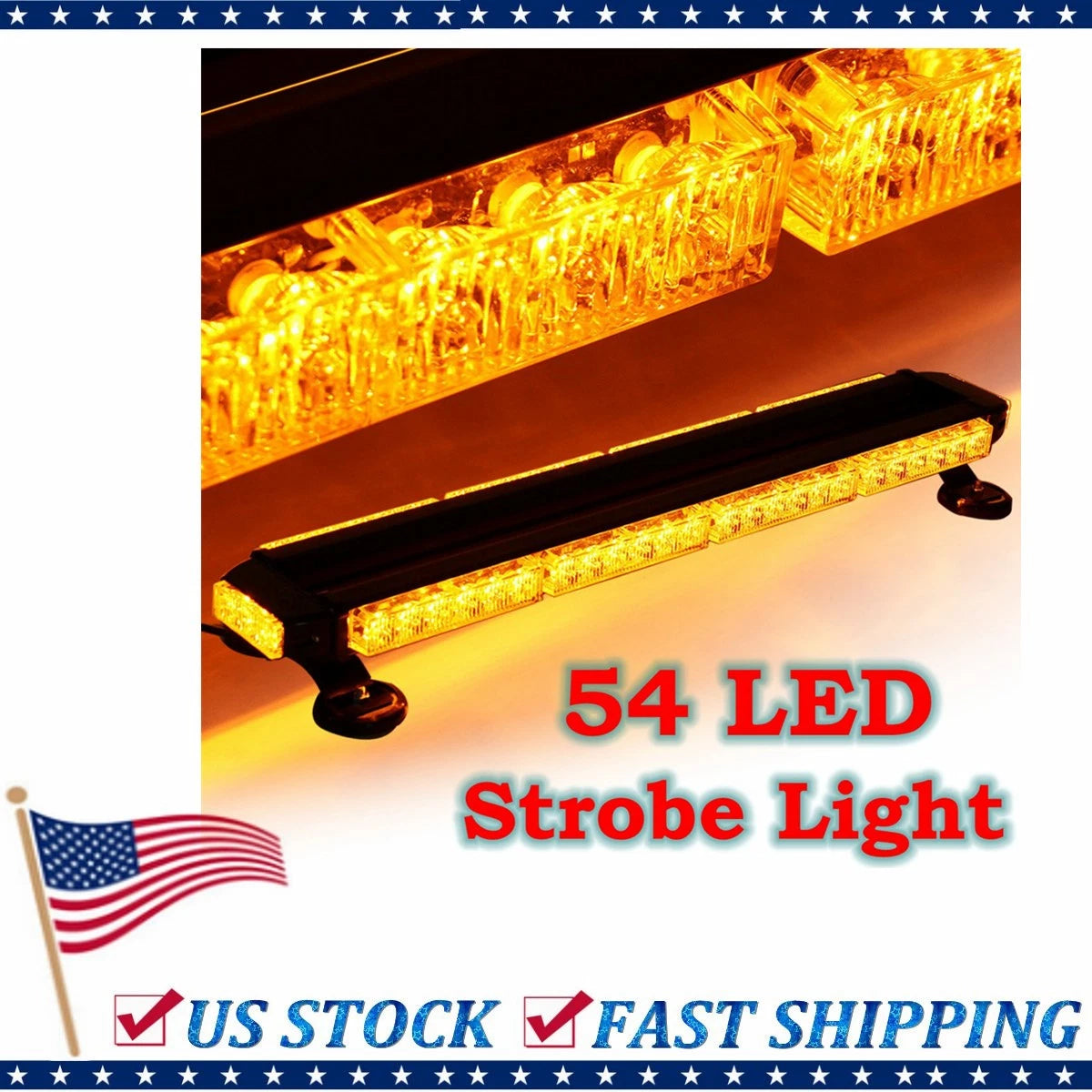 54LED Roof Amber Strobe Light for Universal Vehicles (Magnetic)