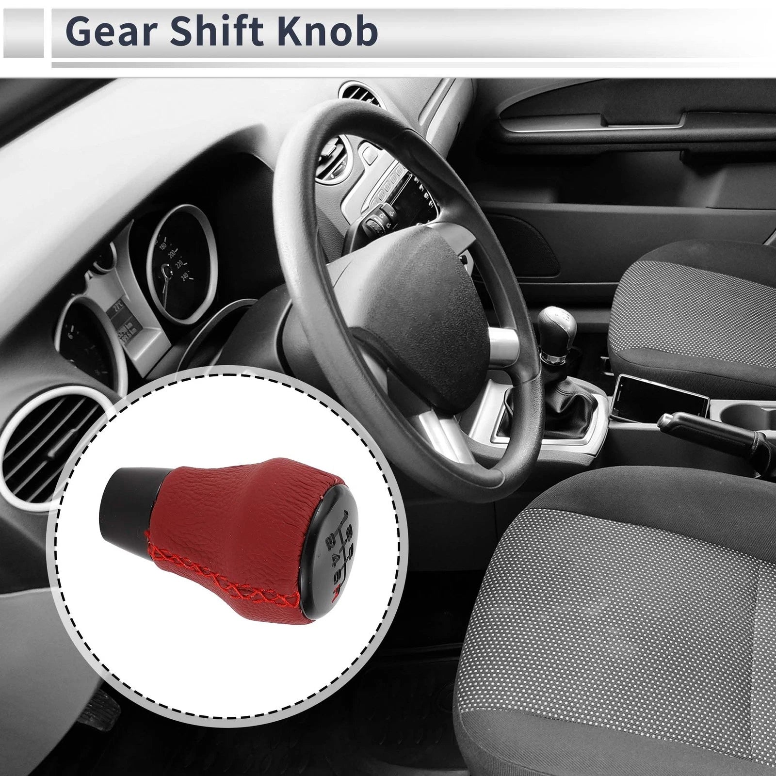 6 Speed Shift Knob for Honda Civic (2001–2023) Faux Leather Red Black