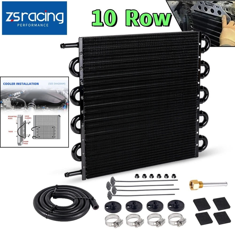 10 Pass Aluminum Engine Oil Cooler Radiator with Hose Mounting Kit