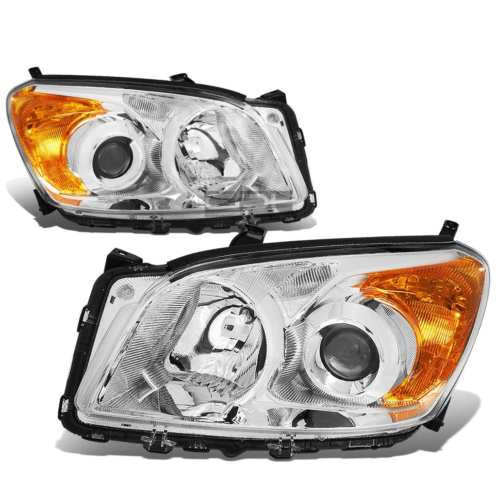 Set of 2 Chrome Housing Amber Side Projector Headlights for Toyota RAV4 (2009–2012)