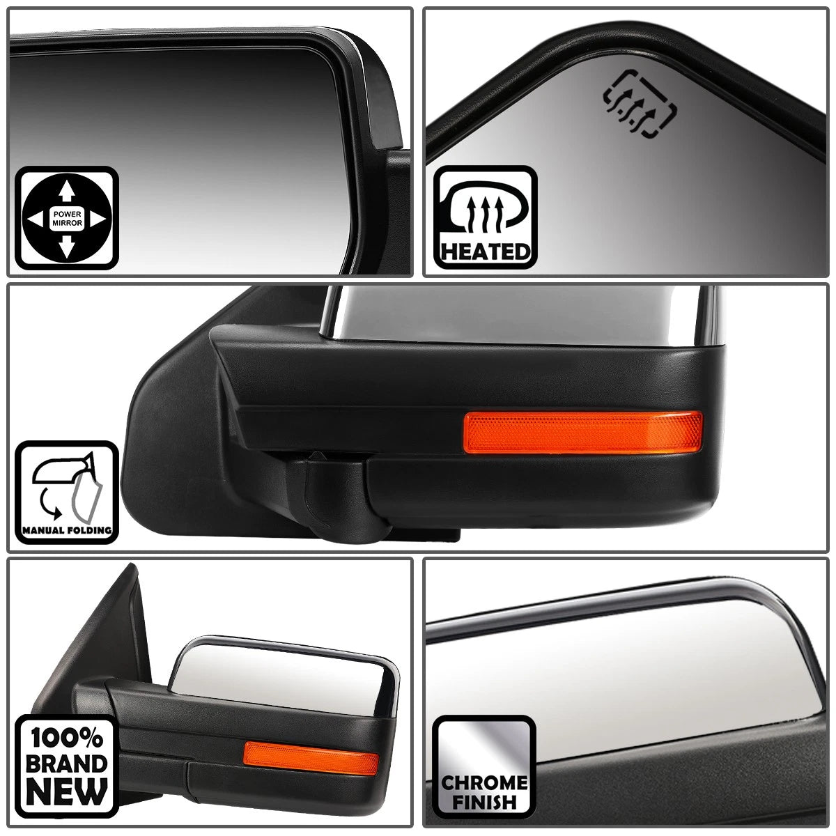 Foldable Chrome Powered Side View Mirror for Ford F150 (2004–2014)