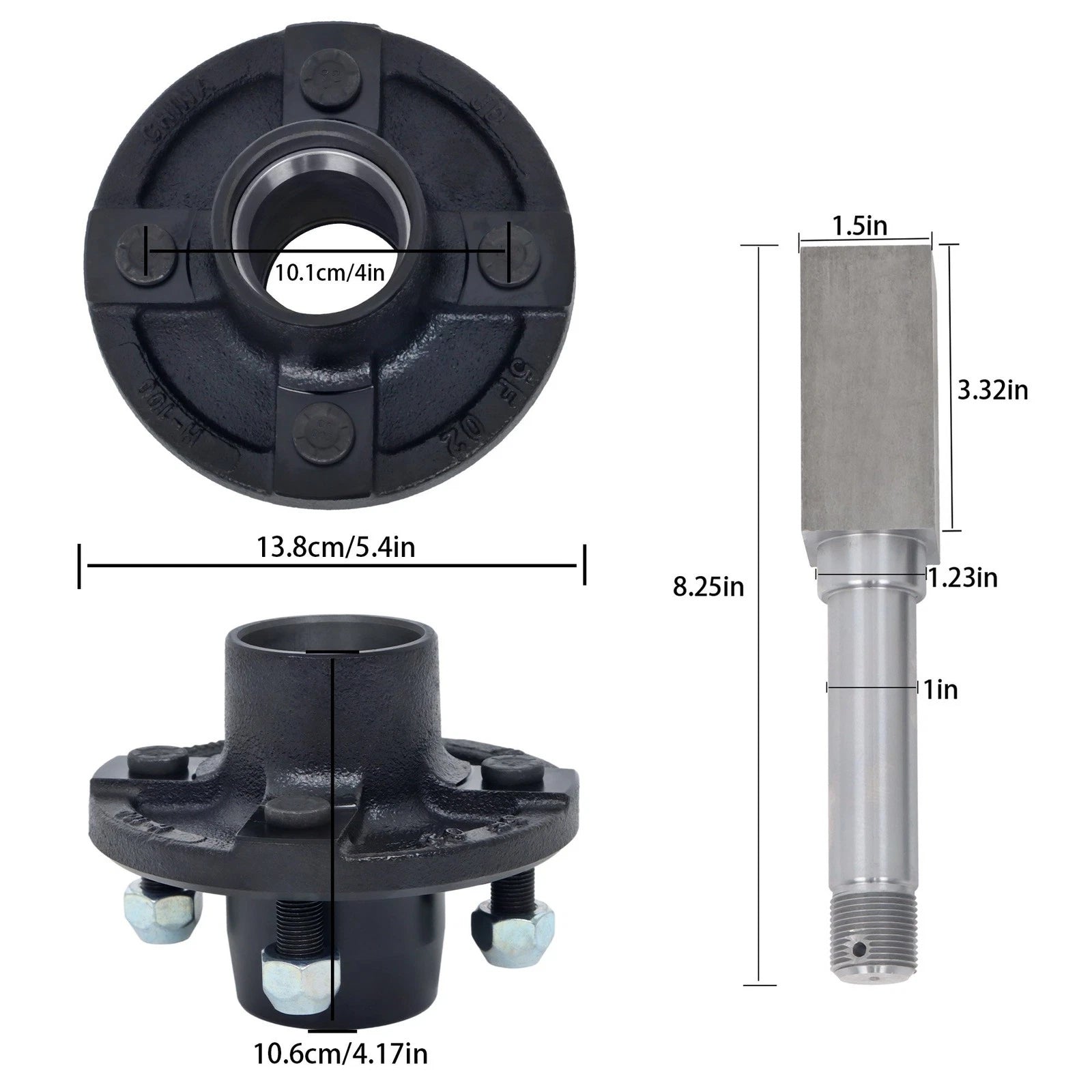 Set of 4 Trailer Hub Kits for 4" Spindle