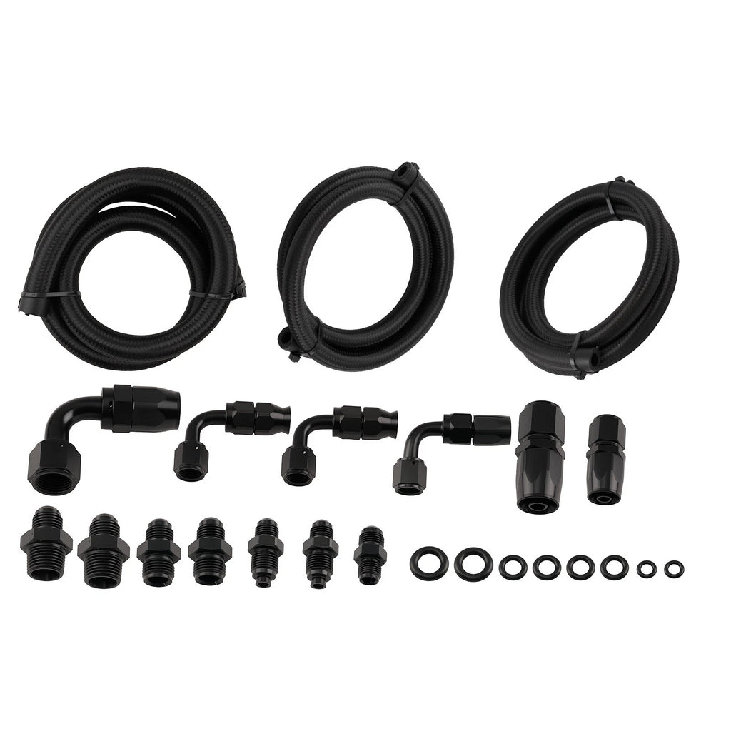 Power Steering Oil Line Kit for Universal Remote Reservoir (Black)