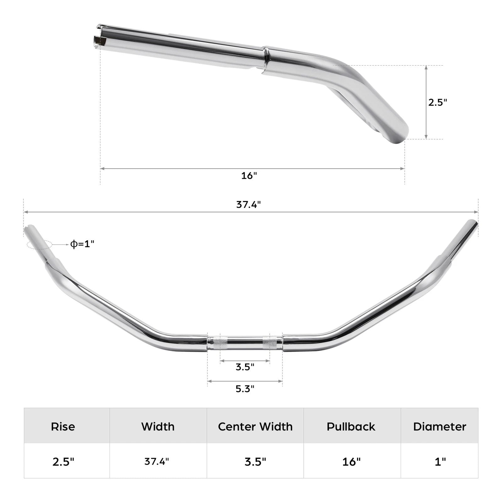 3.5" Rise Handlebar for Harley Sportster, Dyna, Softail, Touring, Road King
