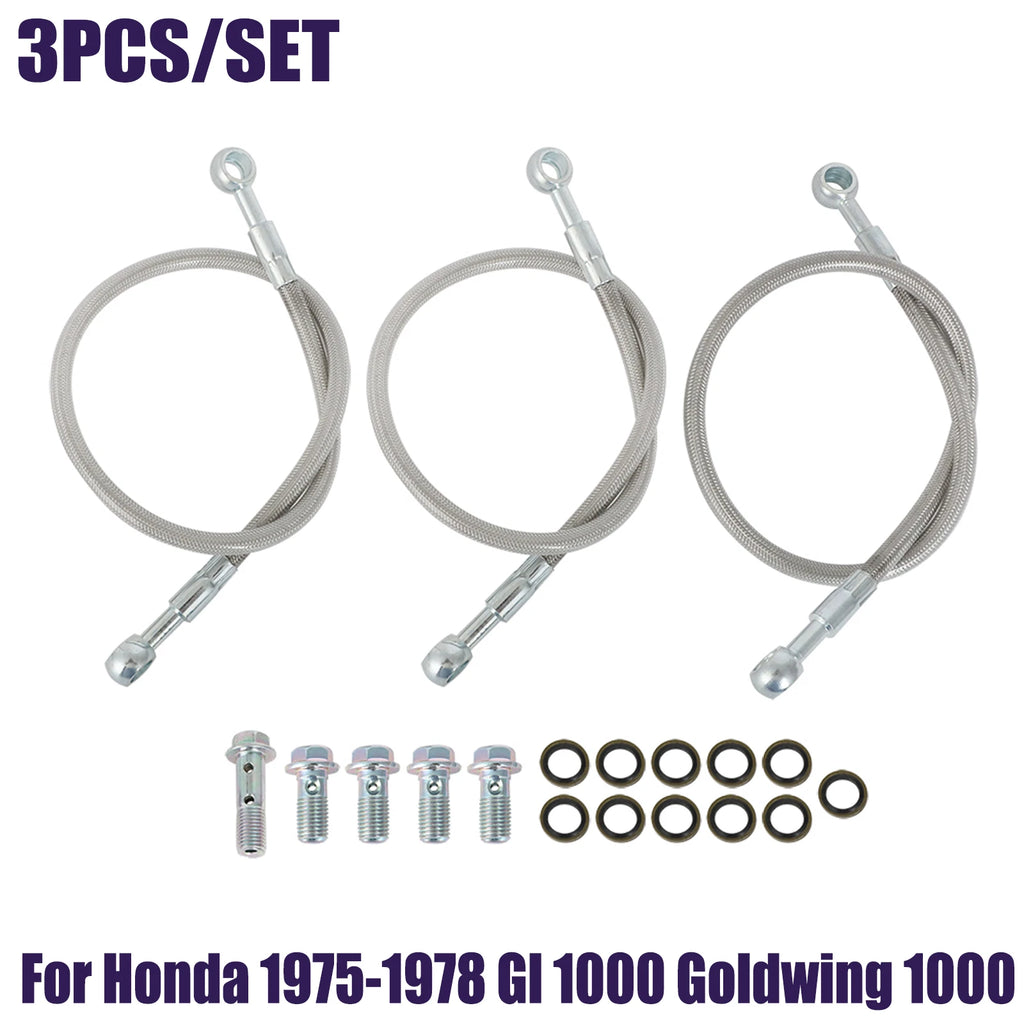 Braided Steel Front Brake Line Kit for Honda GL 1000 Goldwing (1975–1978)