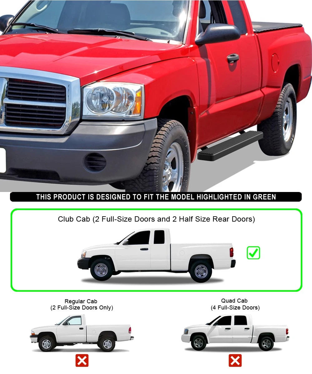 5-Inch Matte Black Running Boards for Dodge Dakota (2005-2011)