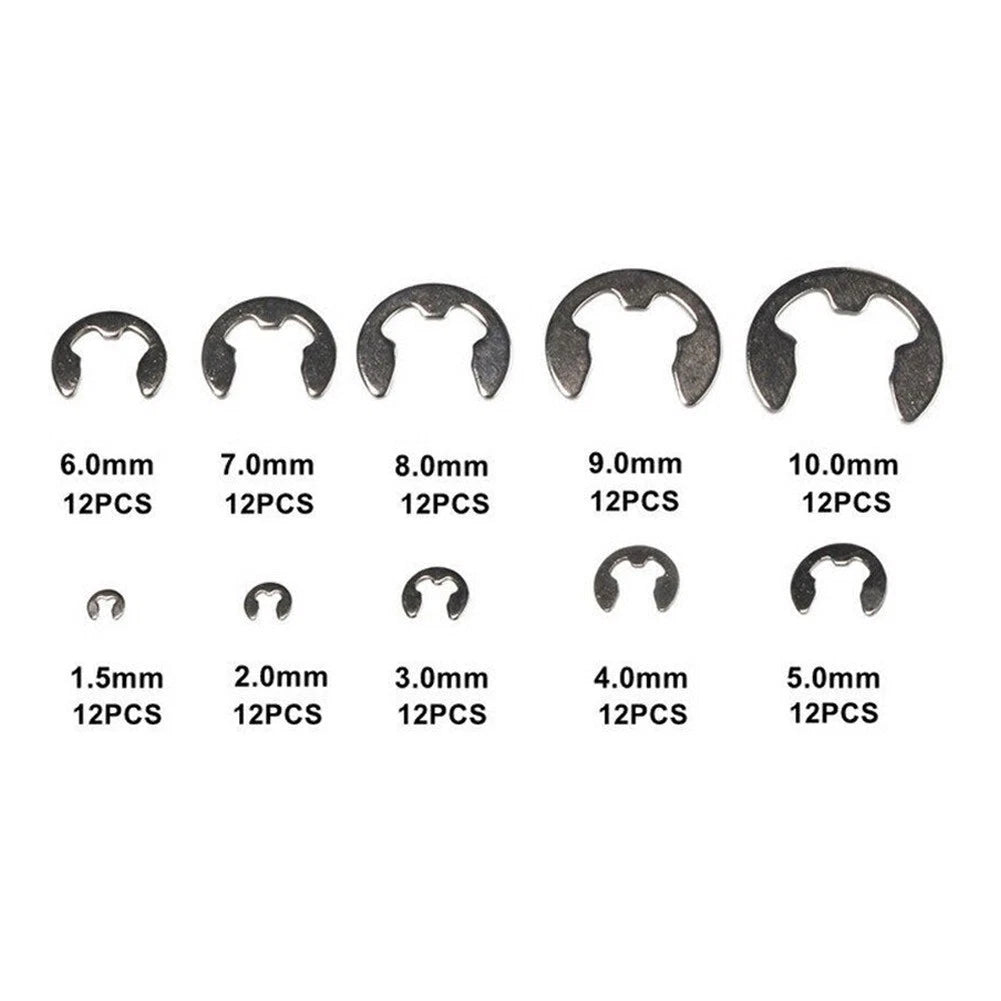120 Clips C Circlips Retaining Ring Assorted Stainless Steel 1.5mm-10mm