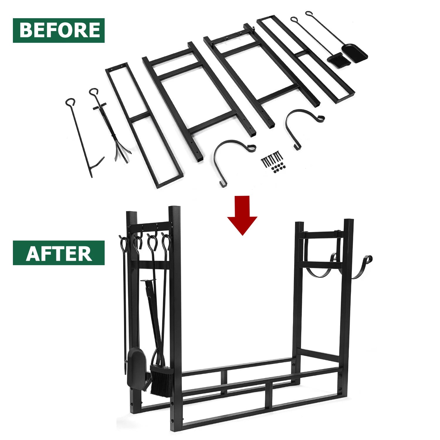 34" Firewood Log Rack for Indoor/Outdoor Storage - Heavy Duty Steel