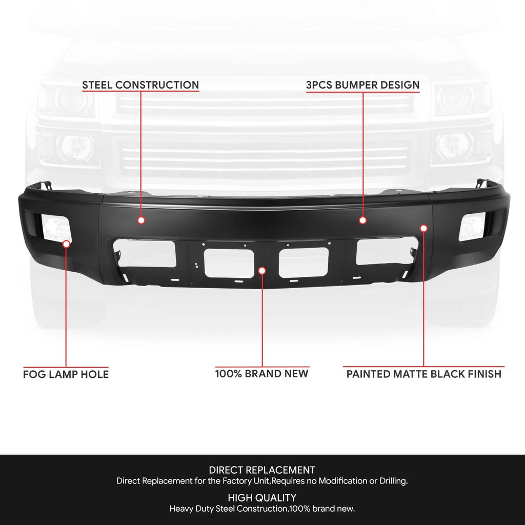 Front Bumper Face Bar for Chevrolet Silverado 1500 (2014–2015) w/Foglight Holes