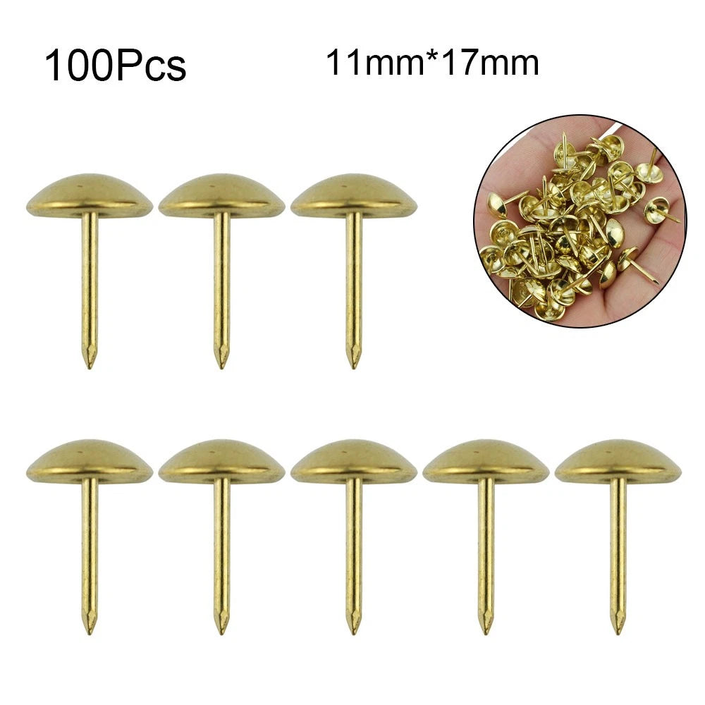 100Pcs Gold Upholstery Nails Pins for Furniture Decor (11mm x 17mm)