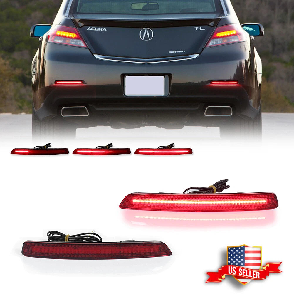 2X Red LED Rear Bumper Reflector Tail Lights for Acura TL (2012–2014)