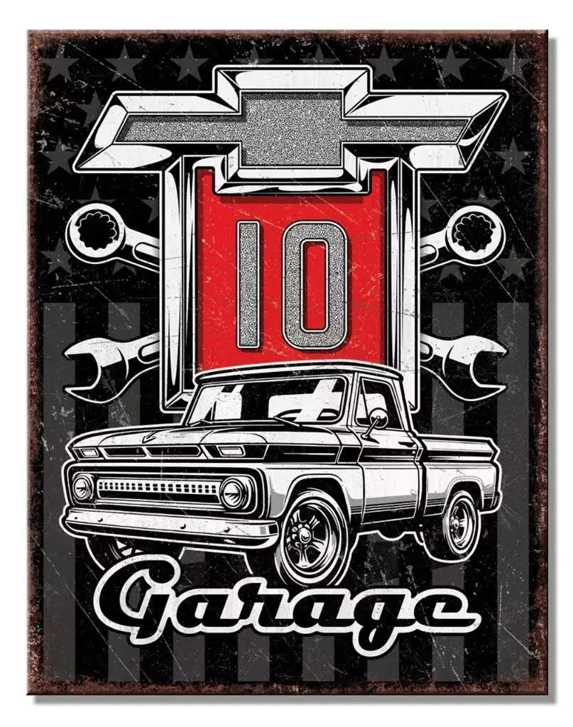 Garage Tin Metal Sign for Chevrolet C10 Pickup Truck (Made in USA)