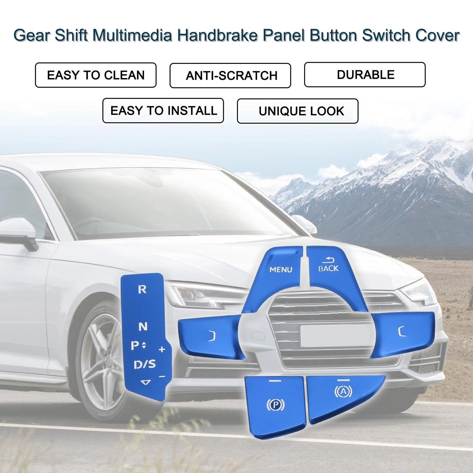 Set of 1 Gear Shift Handbrake Panel Button Switch Cover for Audi A4 A5 (2017–2019) Blue
