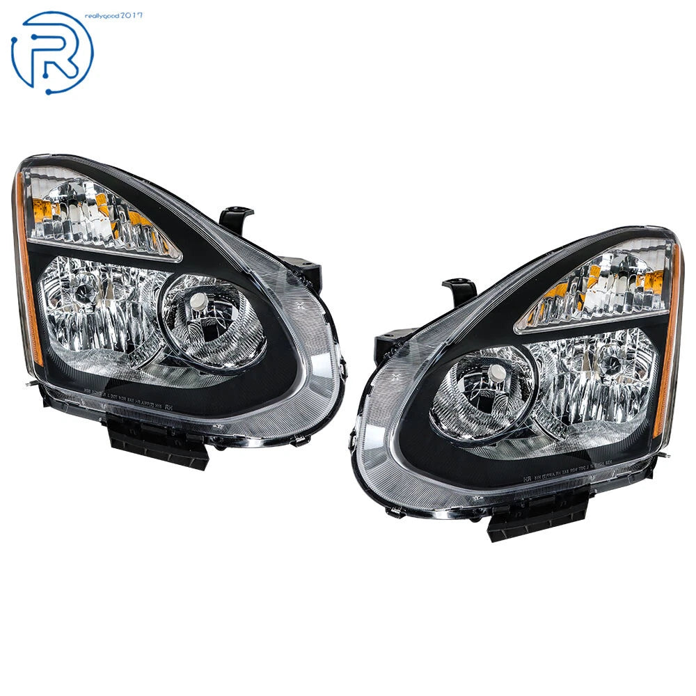 Set of 2 Black Halogen Headlights for Nissan Rogue (2008-2015)