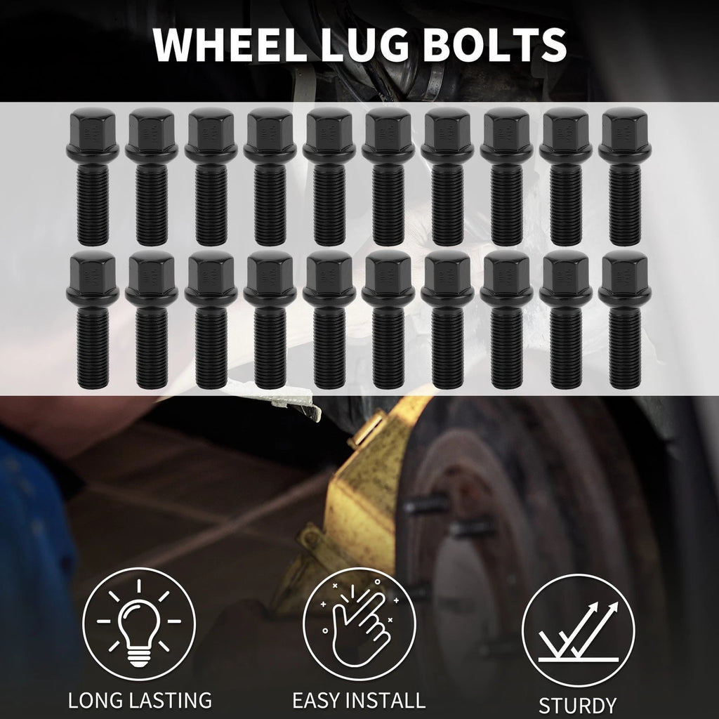 20 Pcs M14x1.5mm Ball Seat Wheel Lug Bolt 35mm Shank for Volkswagen Audi 
