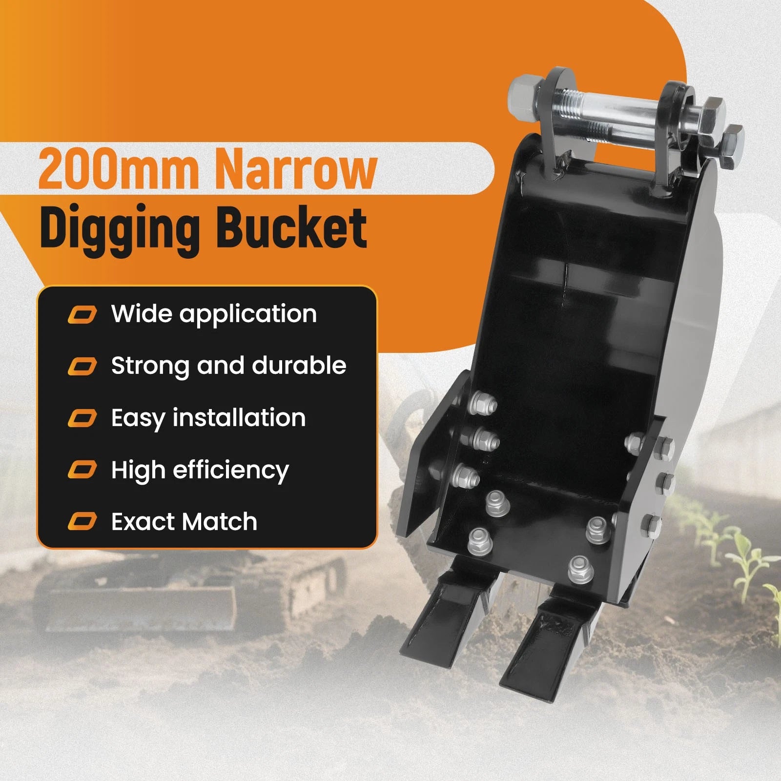 200mm Bucket for Mini Excavator TYPHON 3 Ton (Pin Dia 25mm)