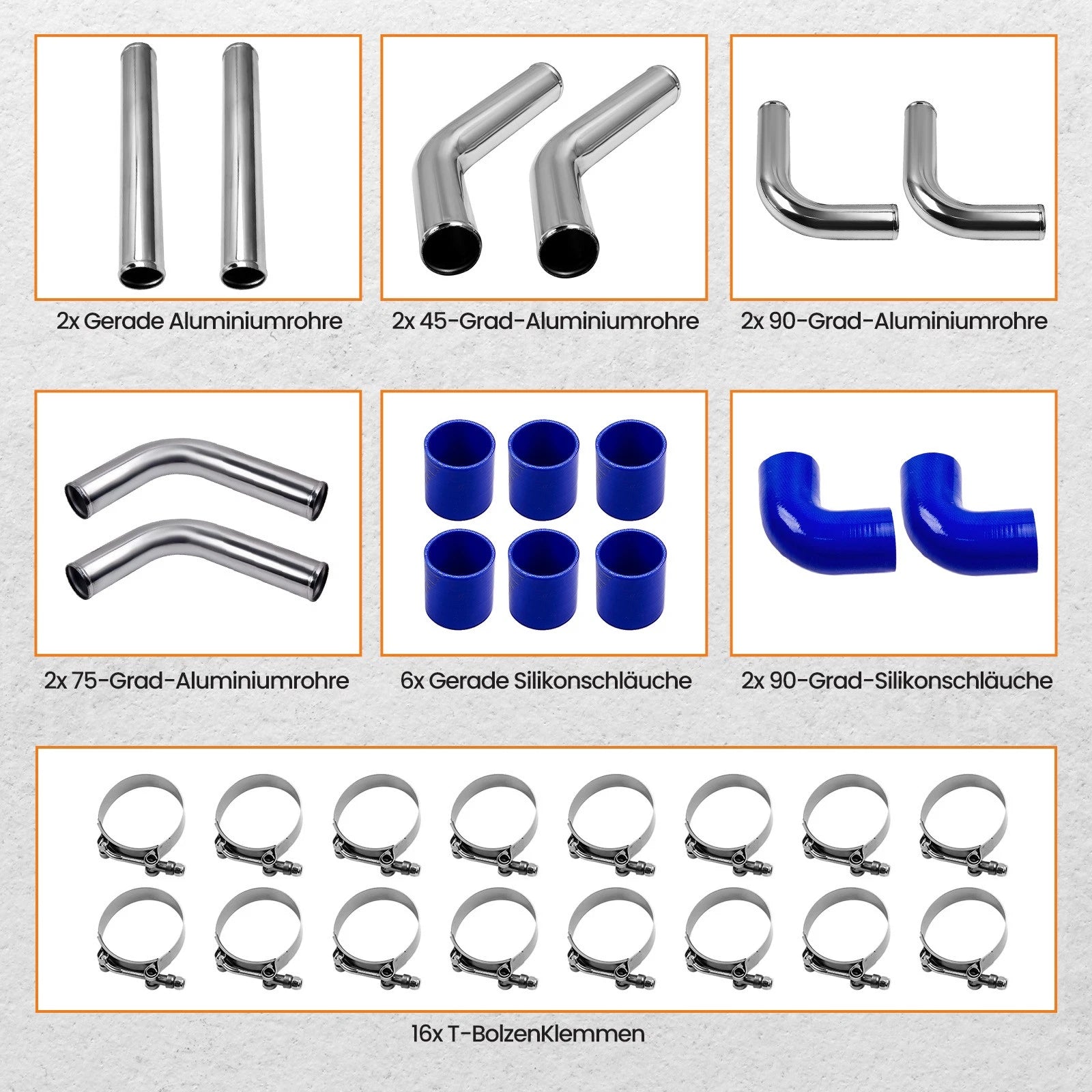 2.5" Universal Aluminum Intercooler Turbo Piping Kit with Silicone Hose & Clamps