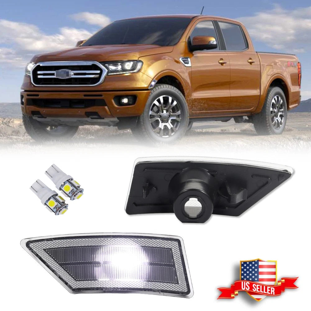 Clear Front Fender Side Marker Lights for Ford Ranger (2019–2021)