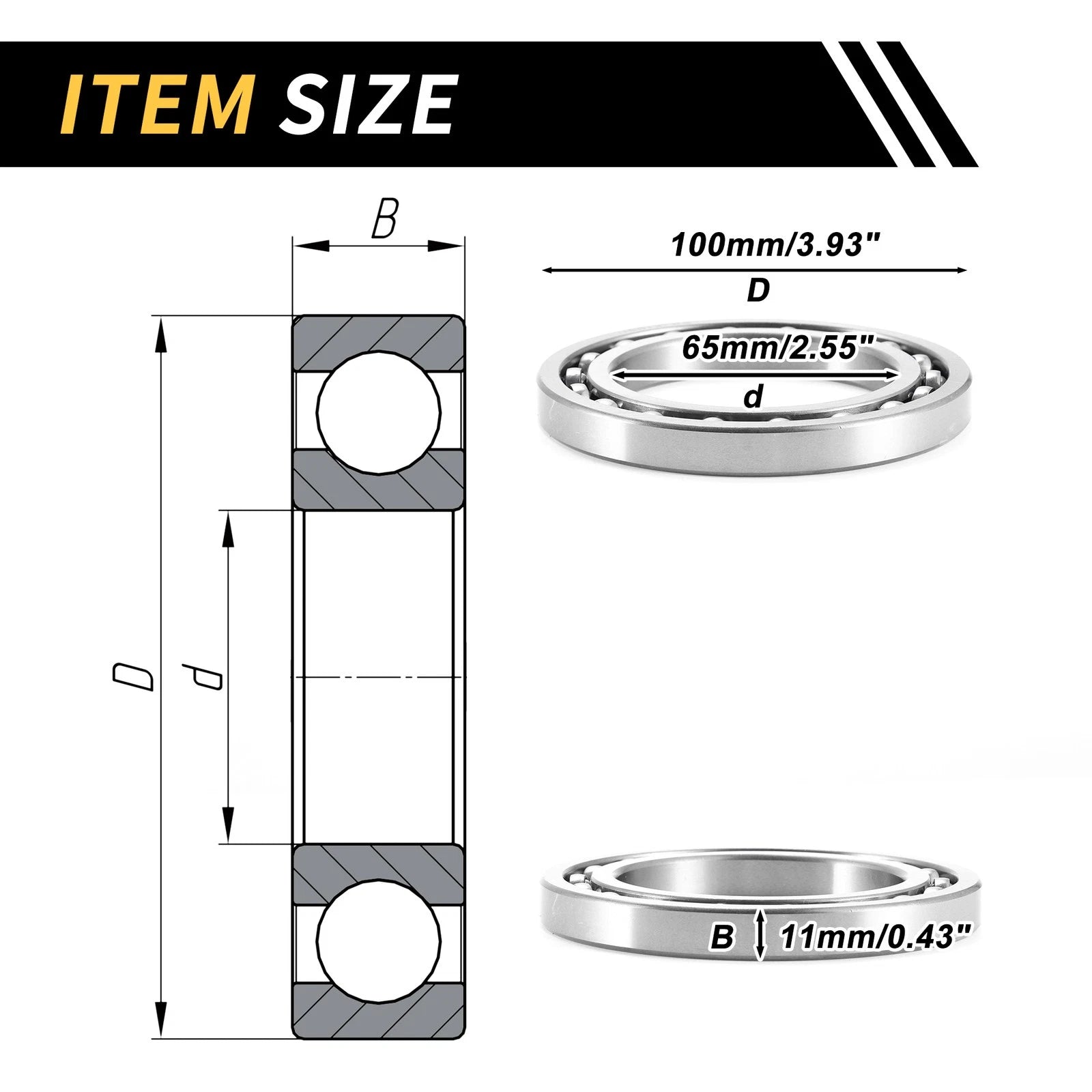 Deep Groove Ball Bearing 65x100x11mm for Scooter Skateboard (1 Pcs)