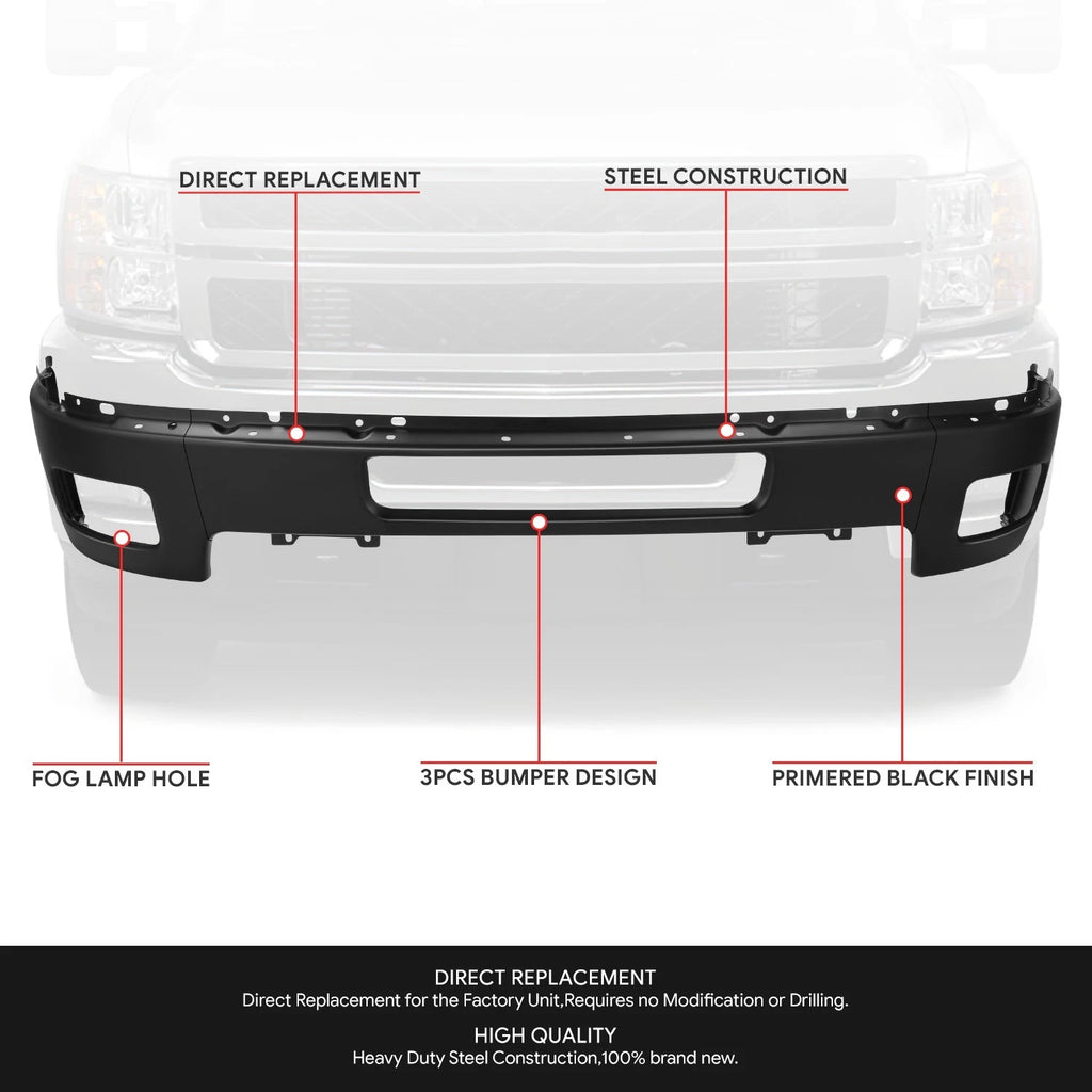 Front Bumper Face Bar for Silverado 2500 3500 HD (2011–2014) w/ Foglight Holes