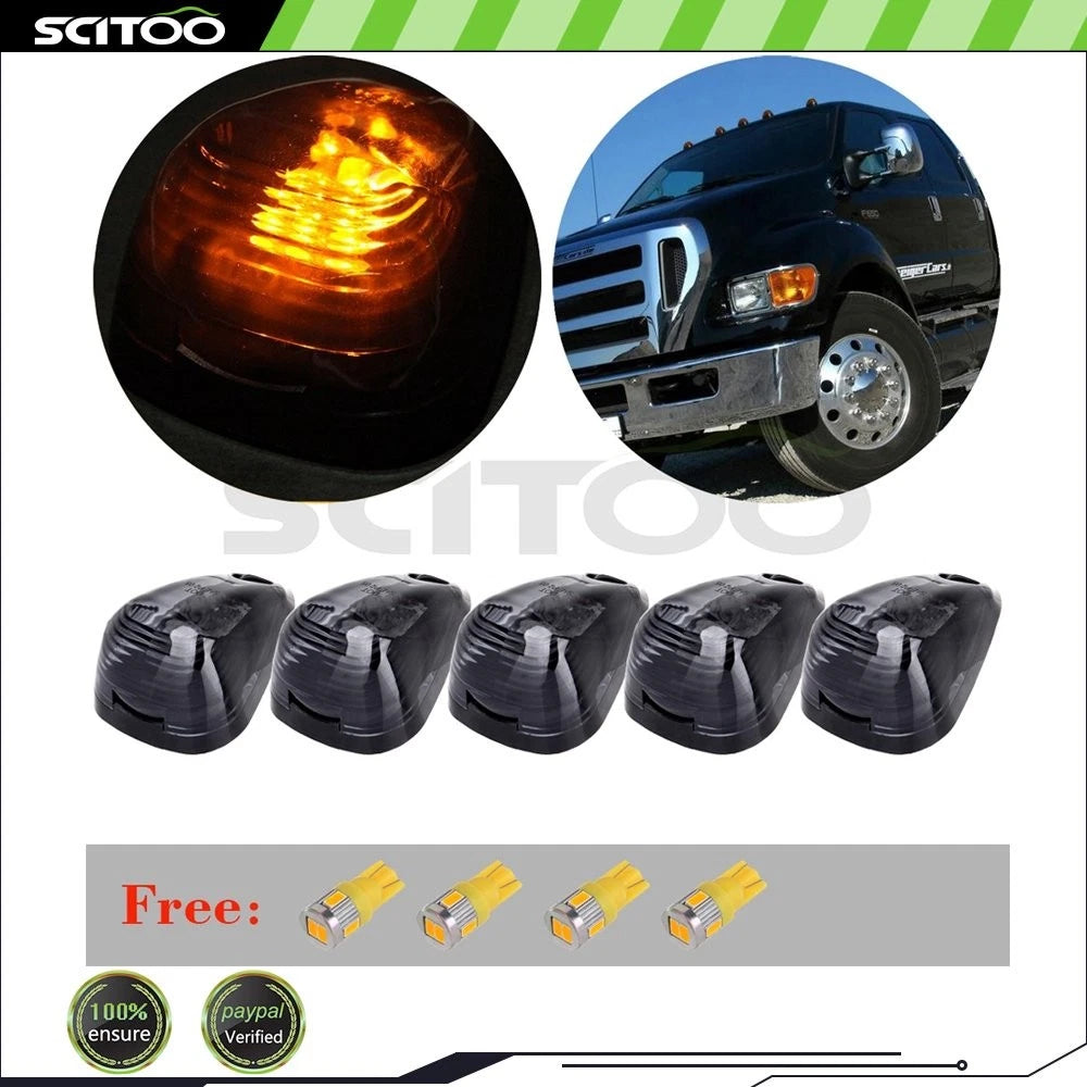 5PCS Smoke Amber LED Cab Running Marker & 4x Red Side Marker Lights for Ford Jeep
