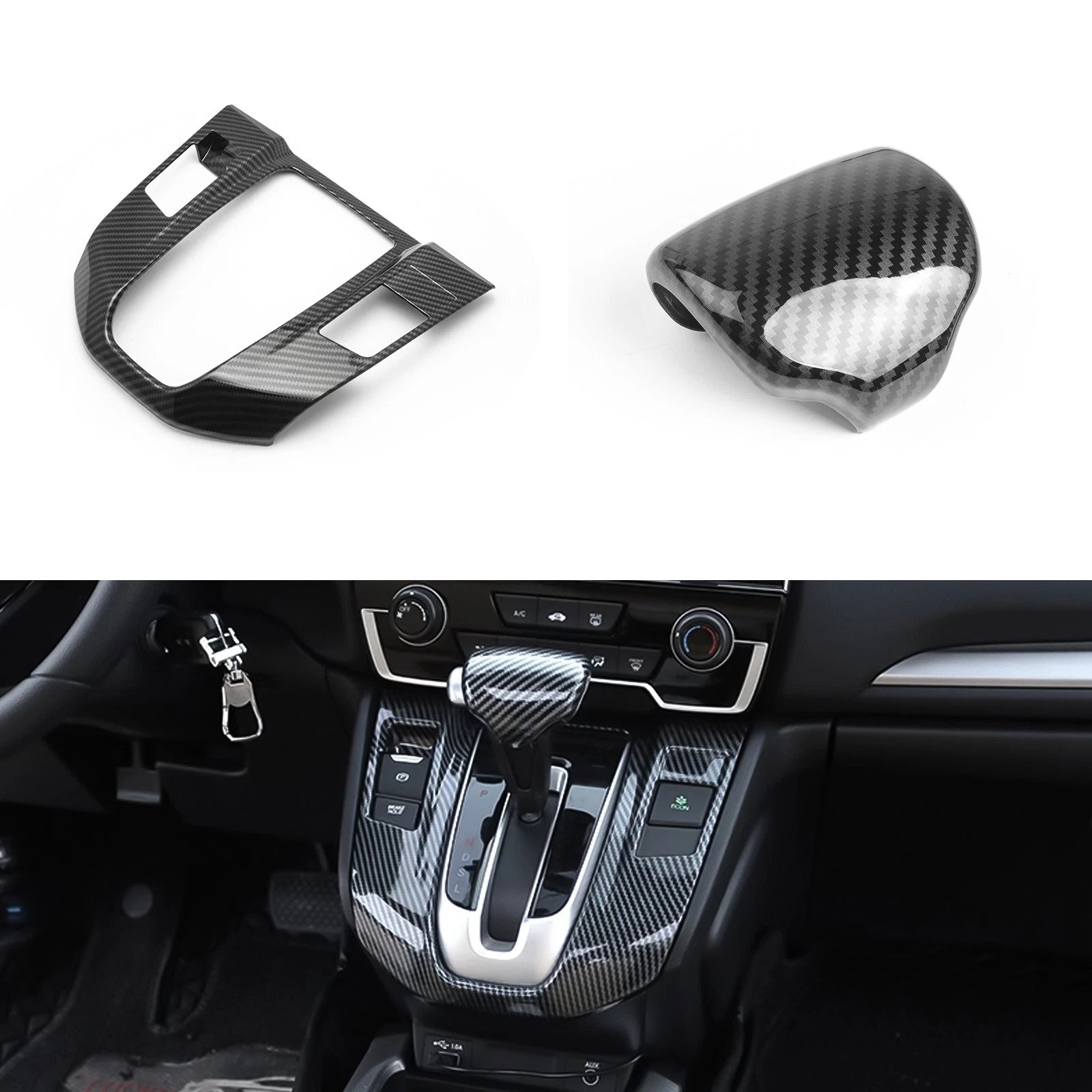 Carbon Fiber Grain Gear Shift Knob Media Panel Cover for Honda CR-V (2017–2022)