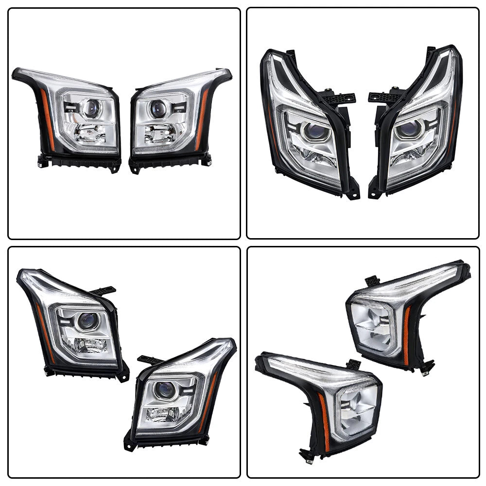 Pair Headlight Assemblies for GMC Yukon/Yukon XL (2015-2017) Halogen LED DRL
