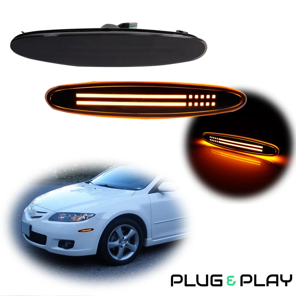 Smoked Lens Amber LED Front Fender Side Marker Signal Lights for Mazda 6
