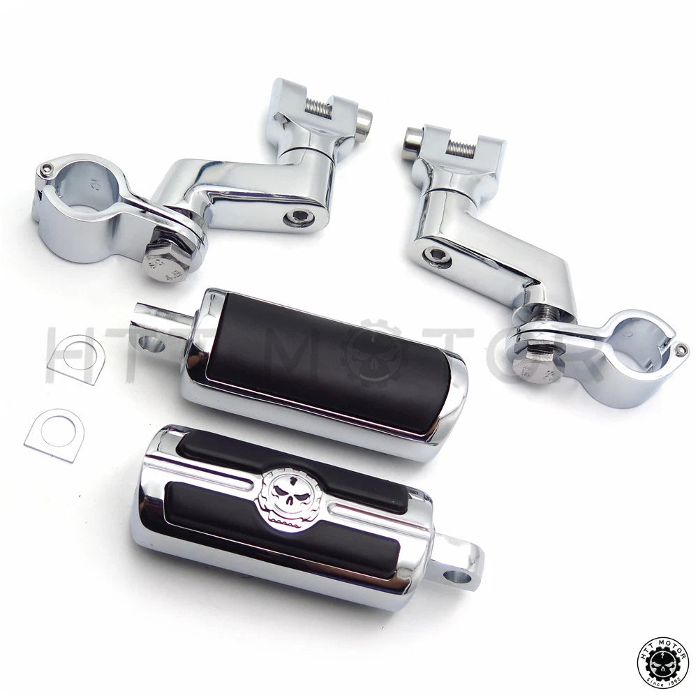 Chrome Skull Head Foot Peg Rests for Harley-Davidson 1" (25mm)