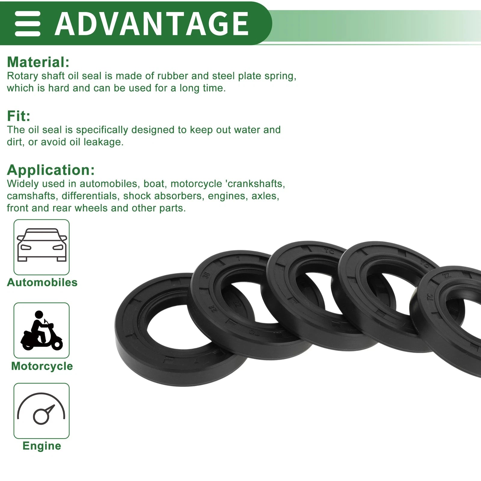 Set of 5 Oil Seal Rotary Shaft Seal NBR Rubber 22x38x7mm
