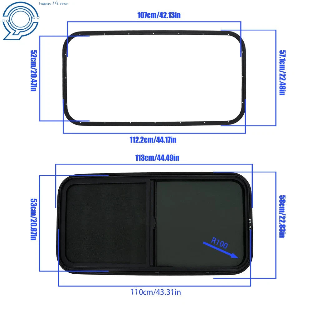 Teardrop RV Window for Horizontal Sliding Glass (43" W x 22" H)
