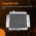 3 Row Aluminum Radiator for Chevy II 4 6 Cylinder V8 (1962–1967) MC255