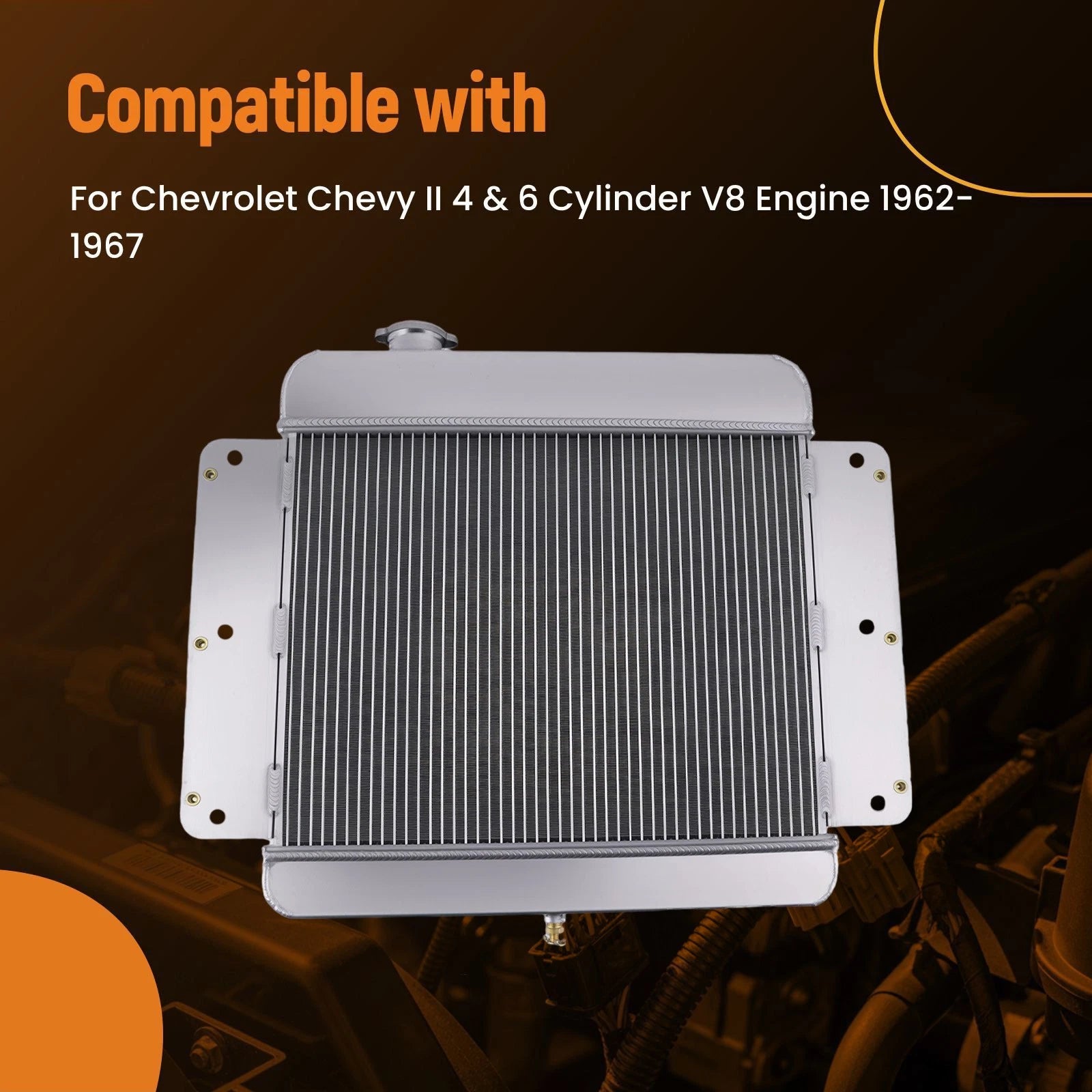 3 Row Aluminum Radiator for Chevy II 4 6 Cylinder V8 (1962–1967) MC255