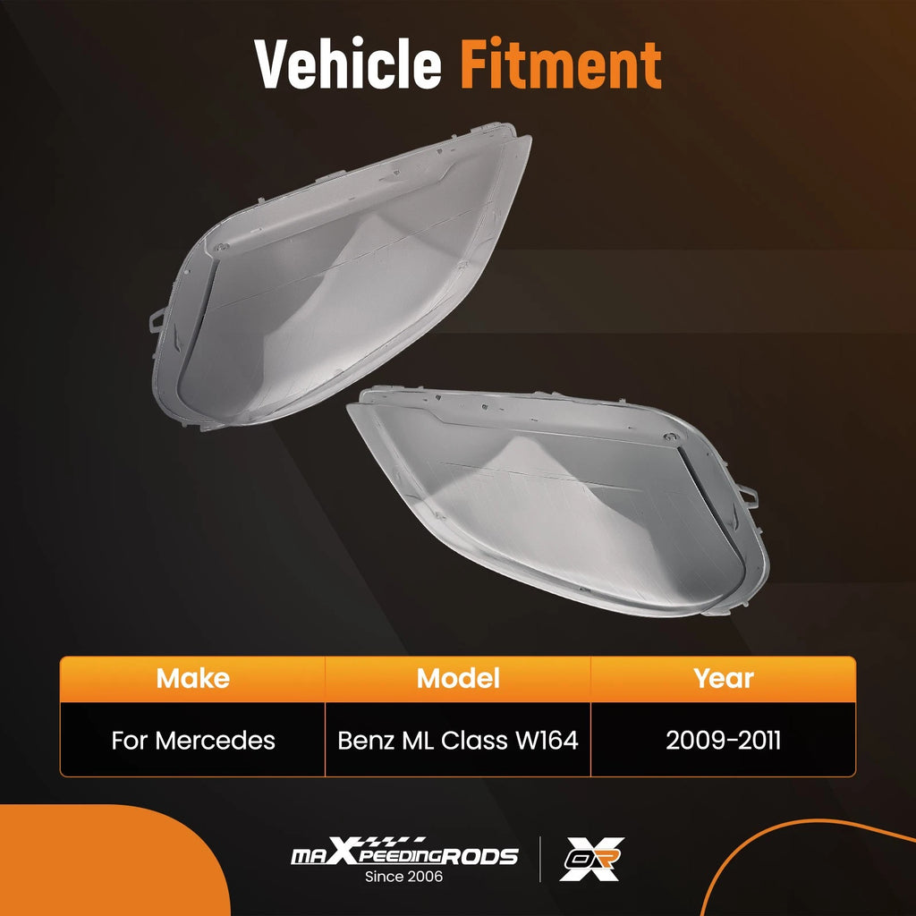Left & Right Headlight Lens Cover for Mercedes Benz ML Class W164 (2009–2011)