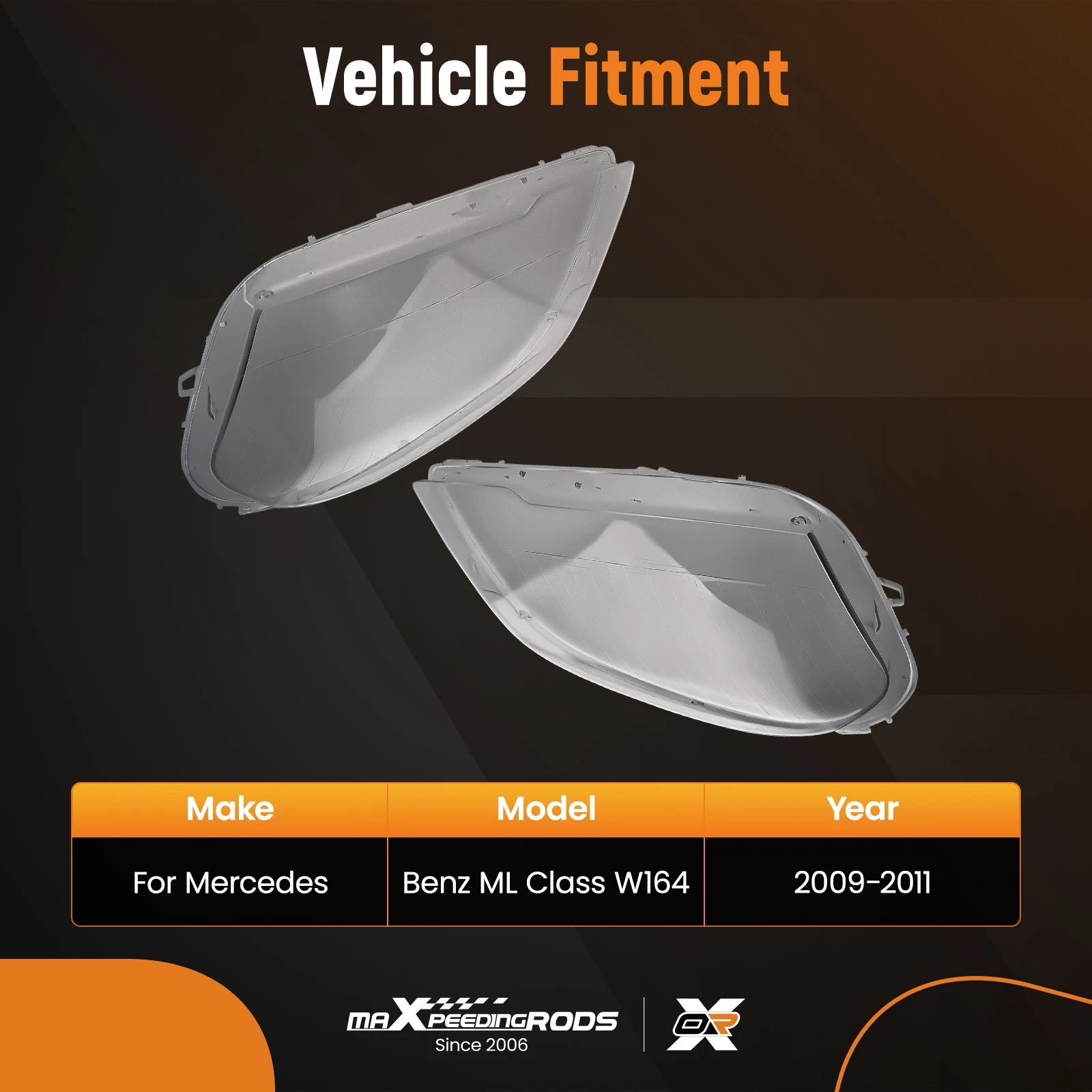 Left & Right Headlight Lens Cover for Mercedes Benz ML Class W164 (2009–2011)